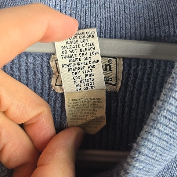Vtg LL Bean Henley Sweater Mens M Blue Heavyweight Fisherman Cotton Knit - Picture 5 of 10